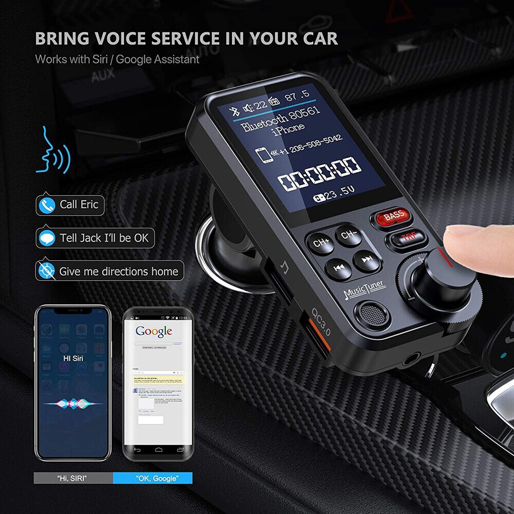 1.8" Screen FM Bluetooth Transmitter Mic QC 3.0 Charging Music Player for Car