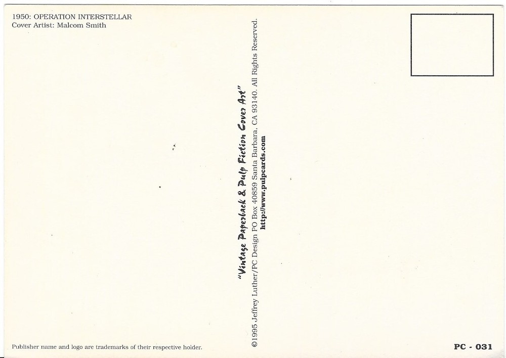 OPERATION INTERSTELLAR -1950 Paperback Cover Postcard- Pulpcards PC-031 (1995)