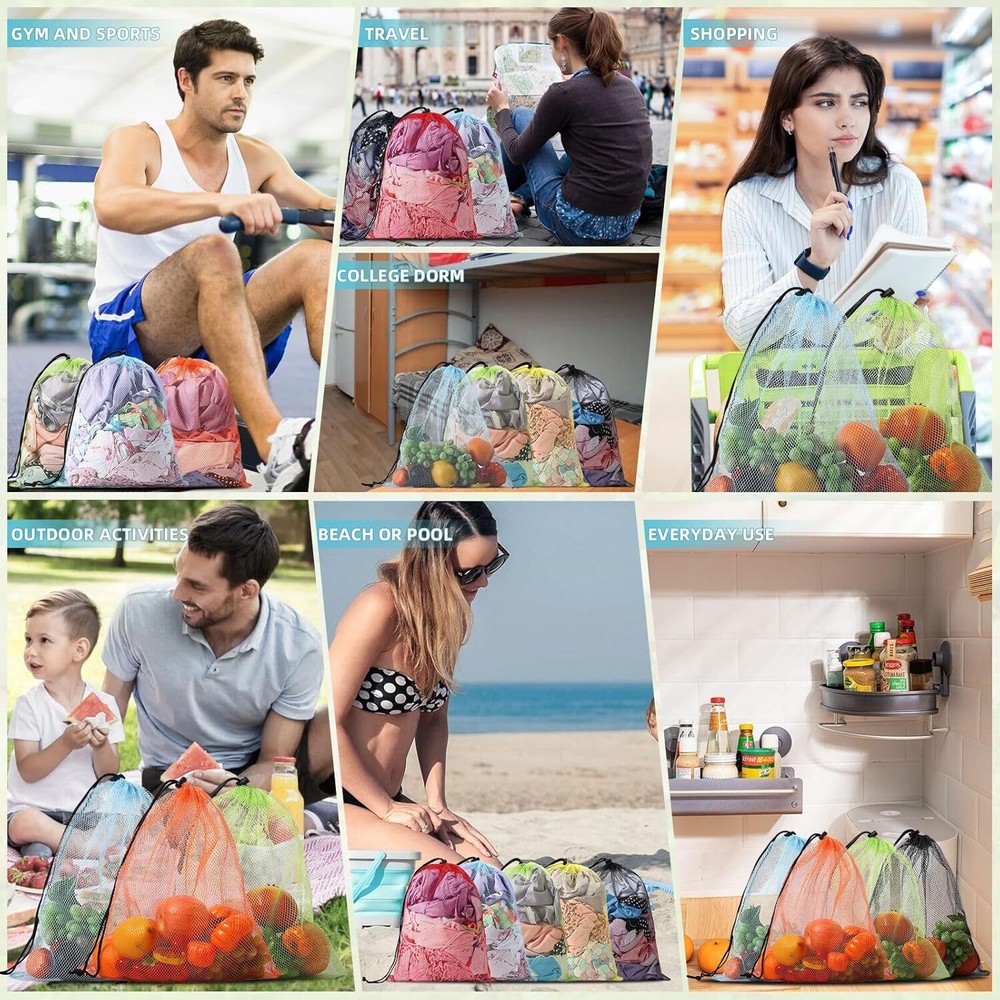 Mesh Drawstring Bag Durable Delicate Laundry 10pcs, Multicolor