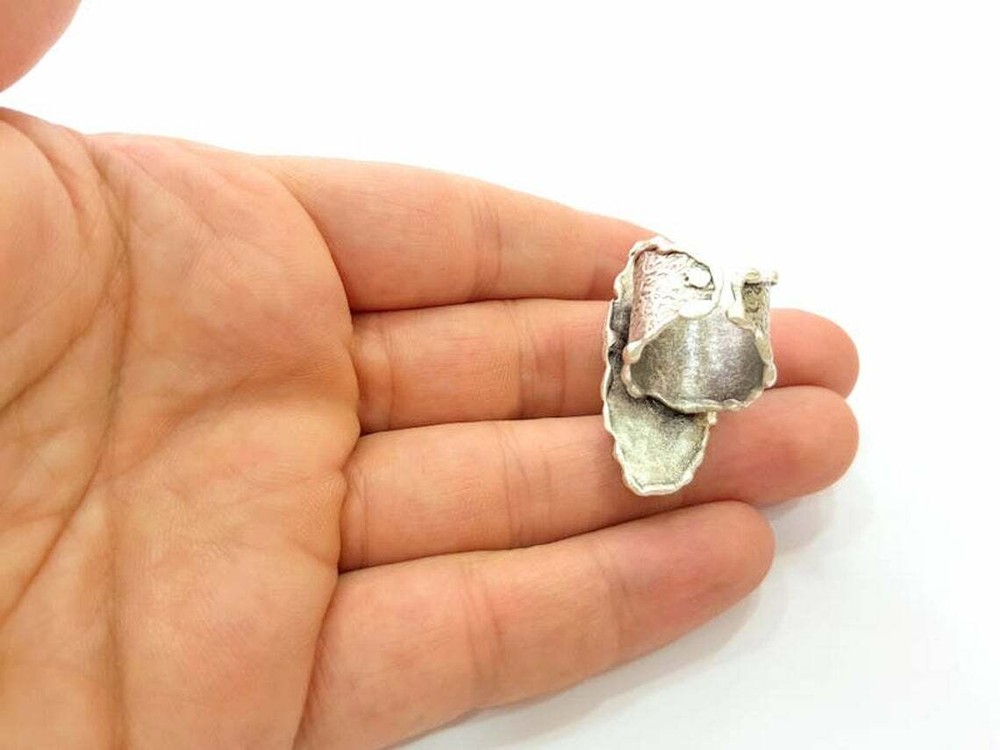Ring Blank Base Bezel Setting Cabochon Adjustable Antique Silver Brass