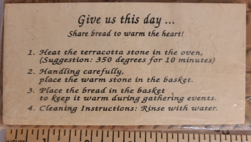 Pottery Bread Warmer Rectangle - "Give Us This Day.." New