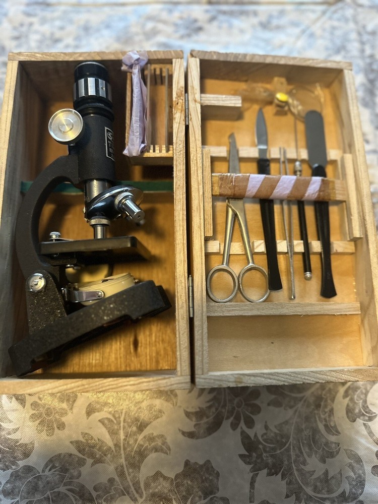 Vintage Stellar Microscope Kit With Tools & Slides, Incomplete