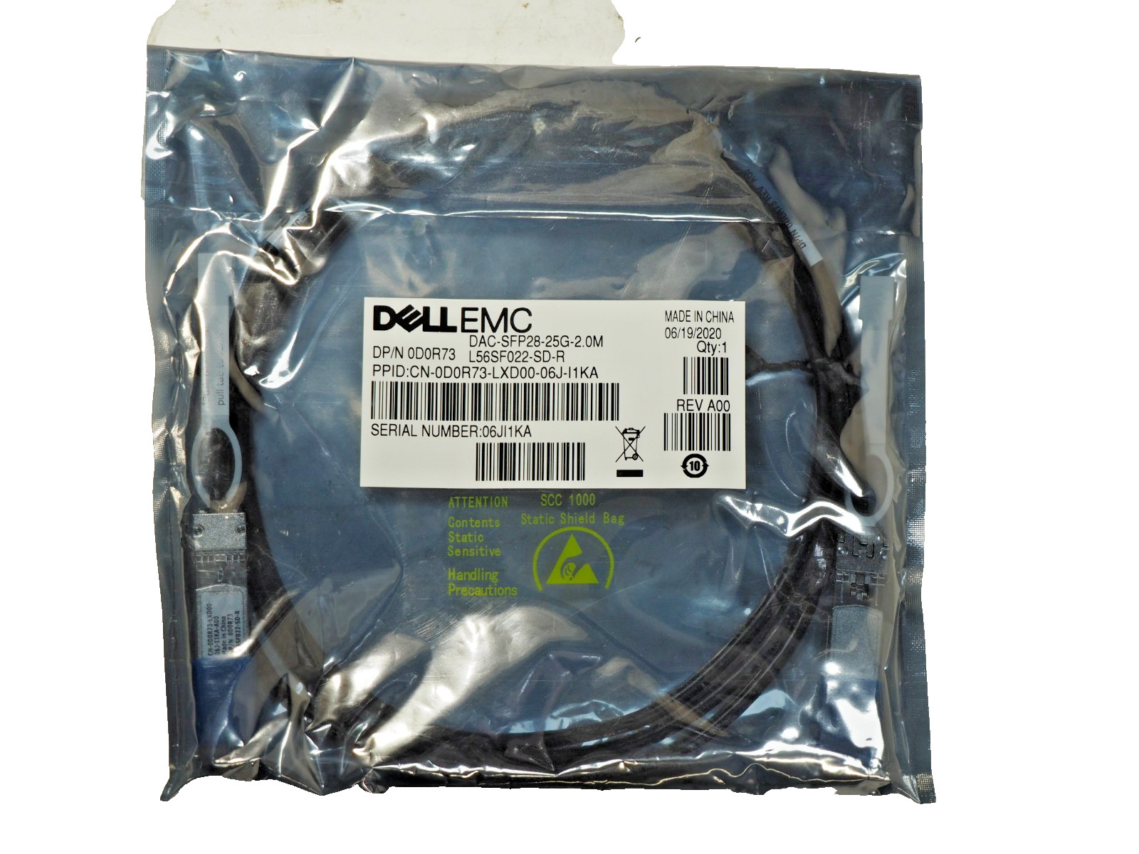 Dell EMC D0R73 DAC-SFP28-25G-2.0M L56SF022-SD-R 25Gb Passive Twinax Direct Cable