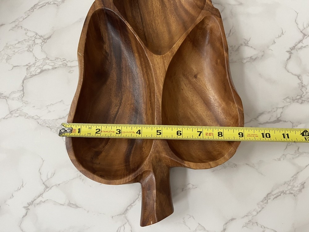 Solid Wood Leaf Shaped Divided Tray Serving Dish 3 Section MCM Philipines