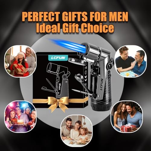 Torch Lighter Windproof Triple Jet Flame Butane Lighter with Punch and Draw