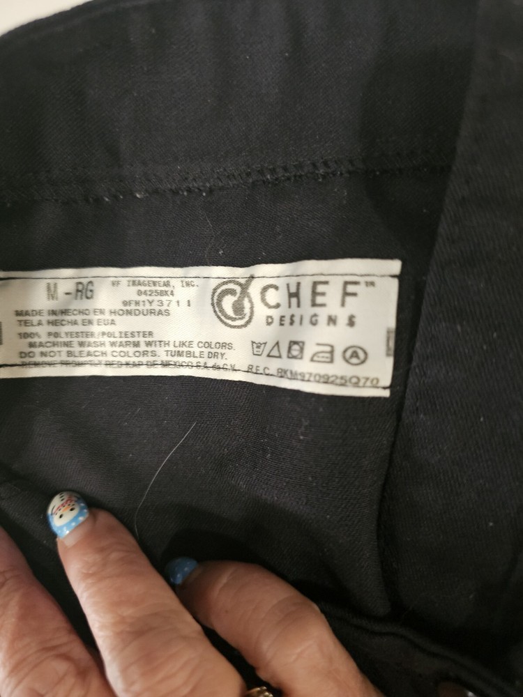 Chef Designs Ten Button Black Chef Coat Size Medium Regular Long Sleeve.