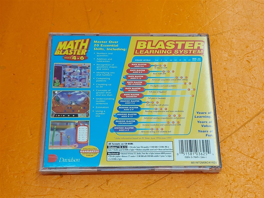 ⭐️⭐️⭐️⭐️⭐️ Davidson Math Blaster Ages 4-6 Grades PreK-1st CD-ROM WIN/MAC