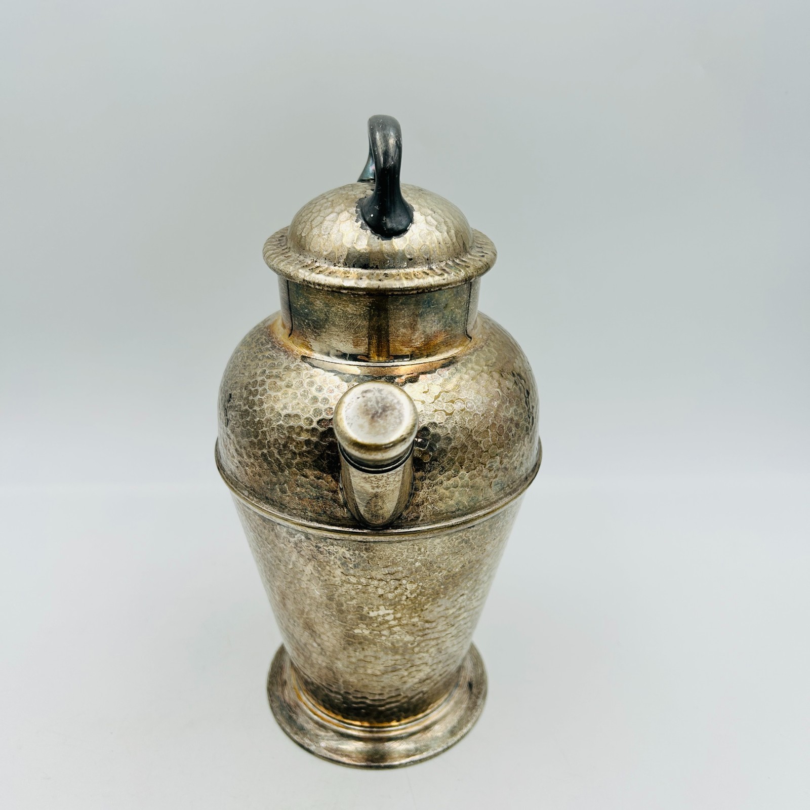 Art Deco Hammered Nickel Silver Plated Cocktail Martini Shaker Cork Lid Cap VTG