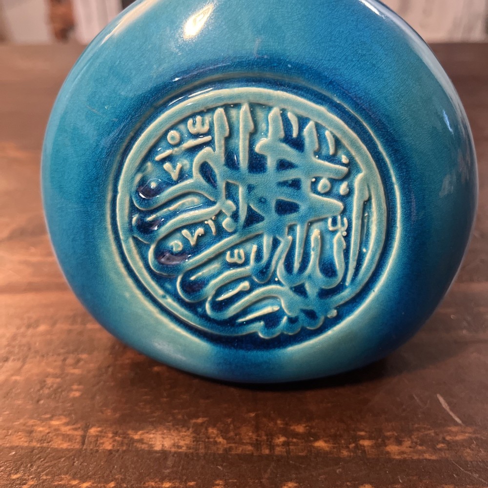 Ceramic Unique Style Blue Vase With Designed Front