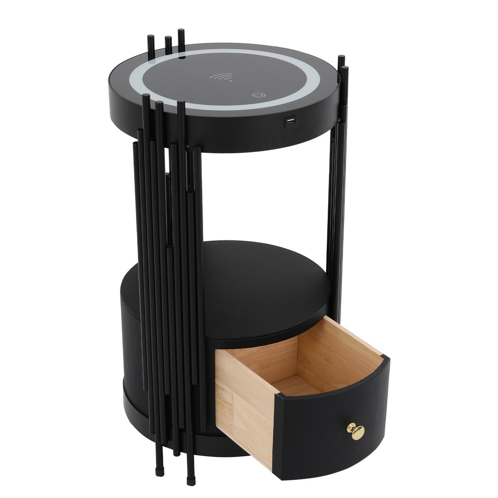 Smart Nightstand With Wireless Charging Station Bedside Table LED Side/End Table