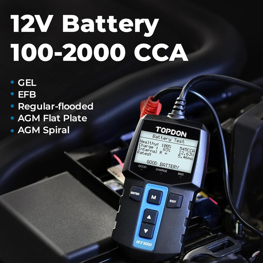 BT100: TOPDON 12V Battery Tester & Analyzer