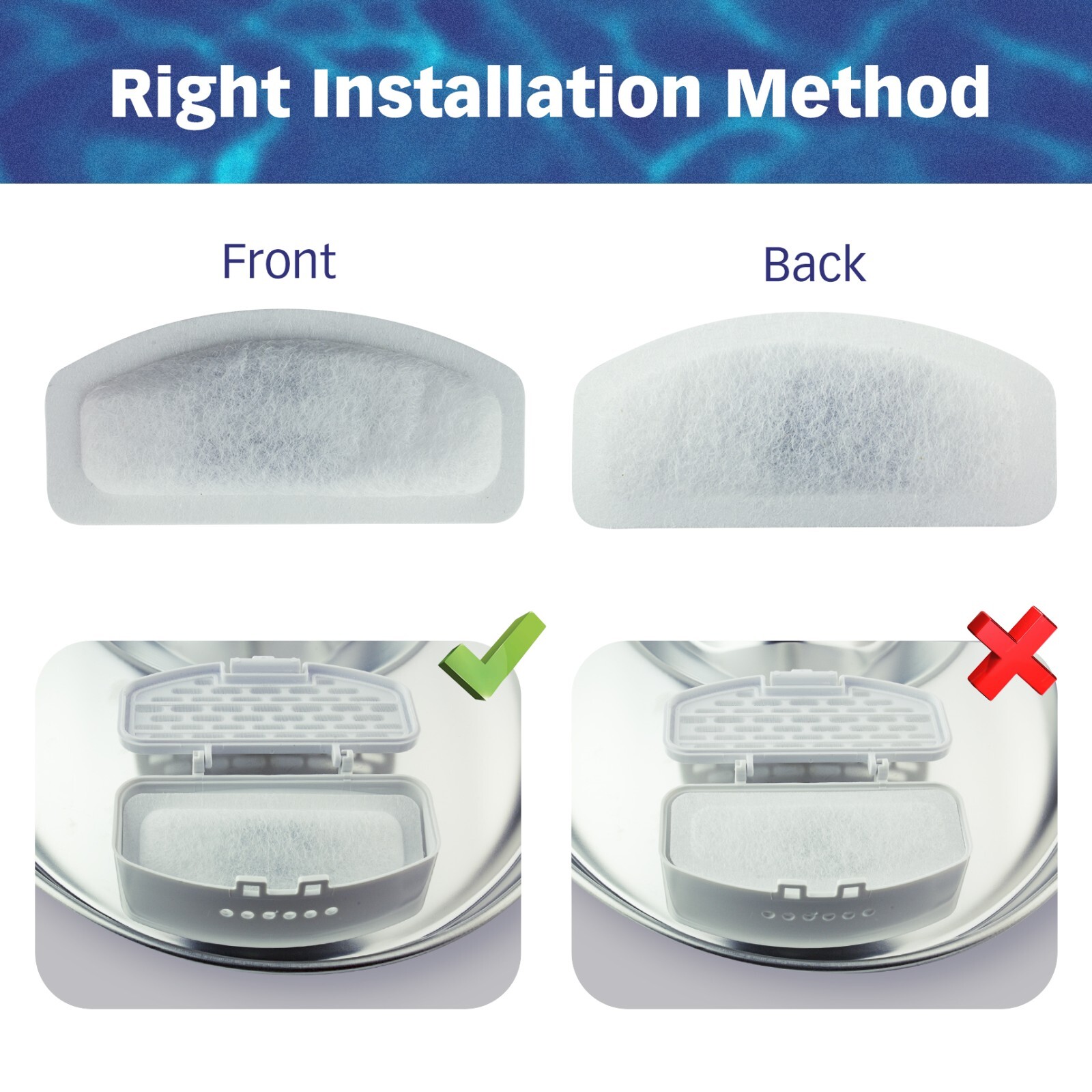 Water Filters & Sponges For ORSDA® Stainless Steel Pet Water Fountains, 12 Pack