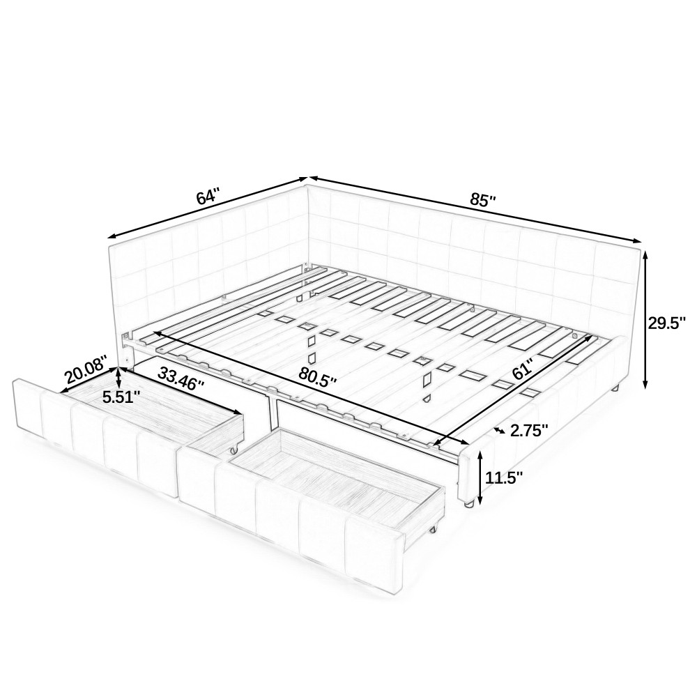 Queen Size Storage Upholstered Tufted Bed Frame, Sofa Bed Frame with Comfortable