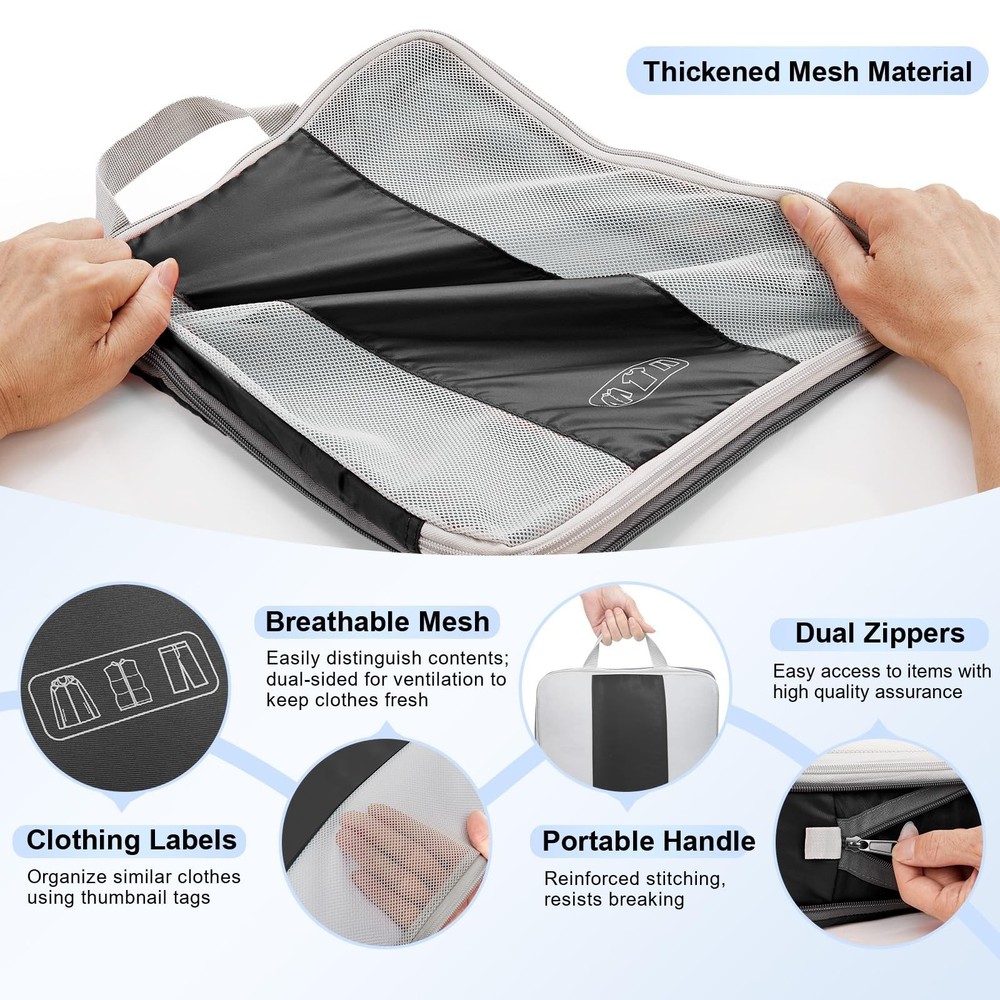 10 Set Compression Packing Cubes for Travel Essentials,Compressible Expandabl...