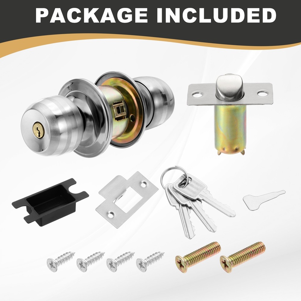 Keyed Entry Door Lock Knobs Stainless Steel Round Lock 60mm (2-3/8") Backset