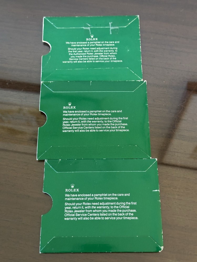 3 Rolex Green Paperwork Card Envelopes
