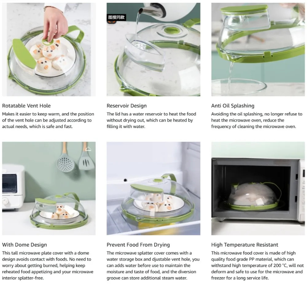 Clear Microwave Splatter Cover with Handle & Steamer 10” Plate Kitchen Tool