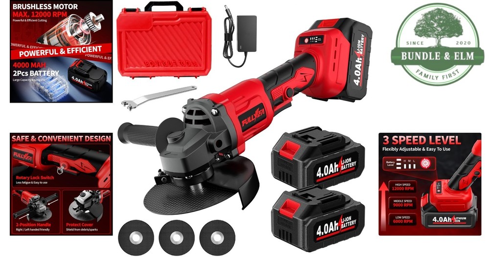 Versatile Cordless Angle Grinder with Cutting Wheels and Battery Indicator