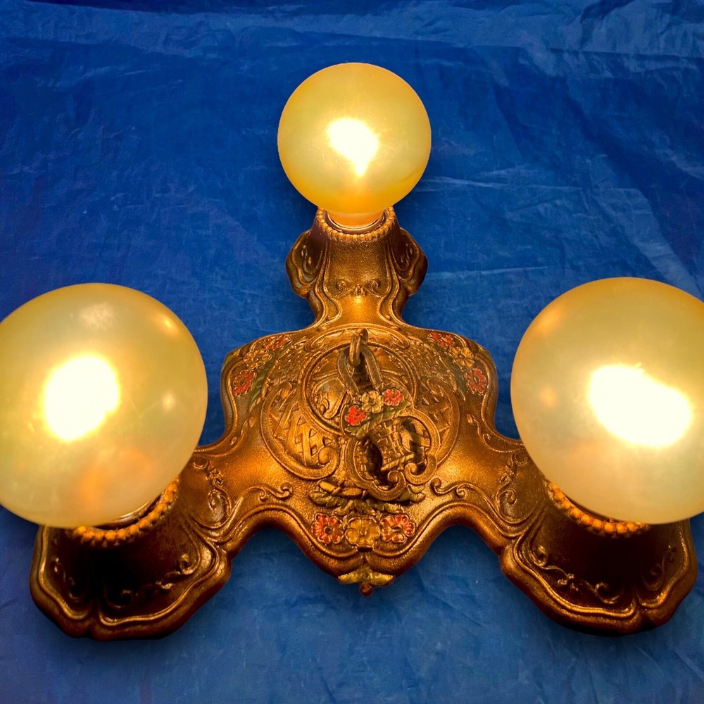 Antique Flush Mount Light Fixture Three Socket Wired 36H