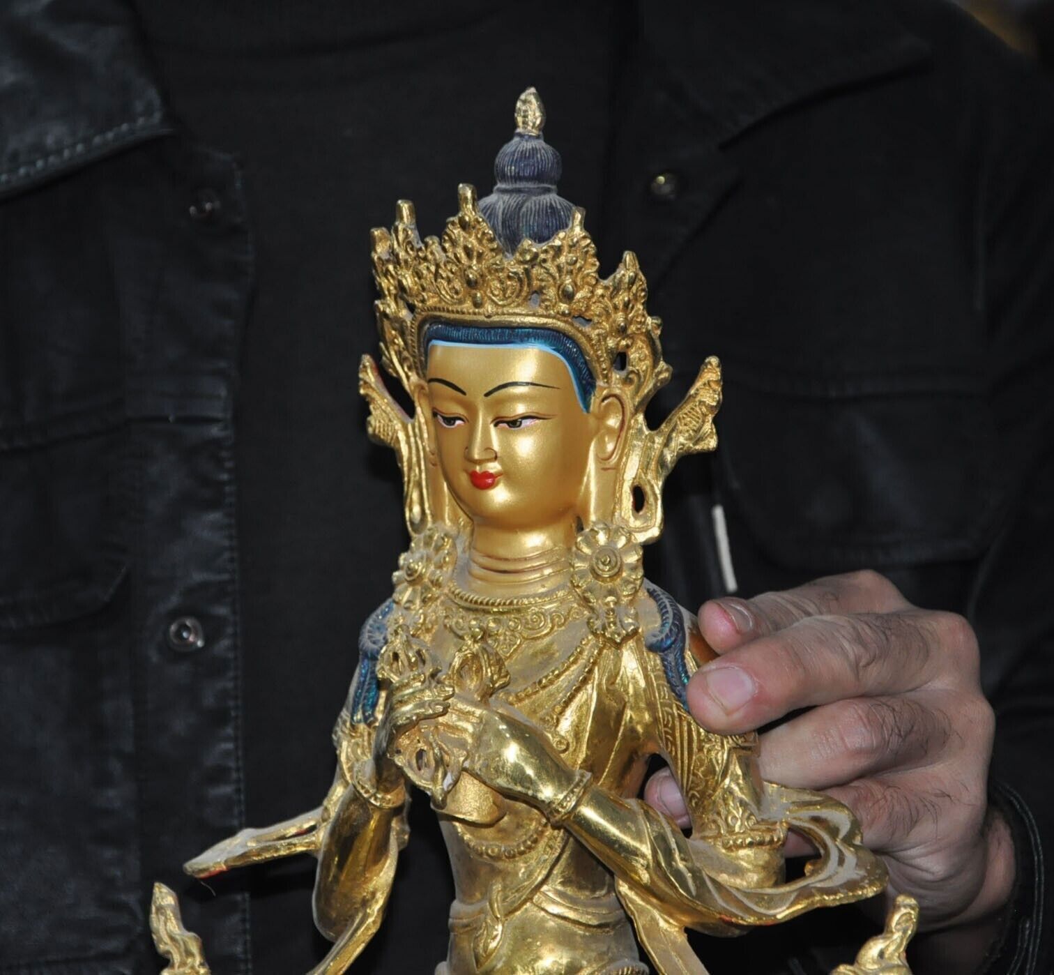 13.2" Tibetan ancient temple bronze Gilt Vajrasattva Tara Kwan-Yin Buddha statue