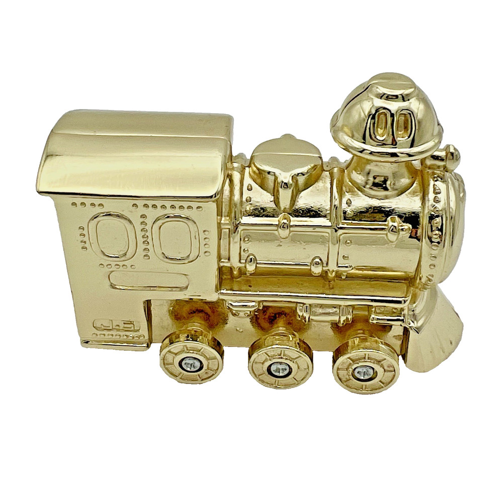 Alpine Cast Goldtone Train Engine Desk Clock - Works!