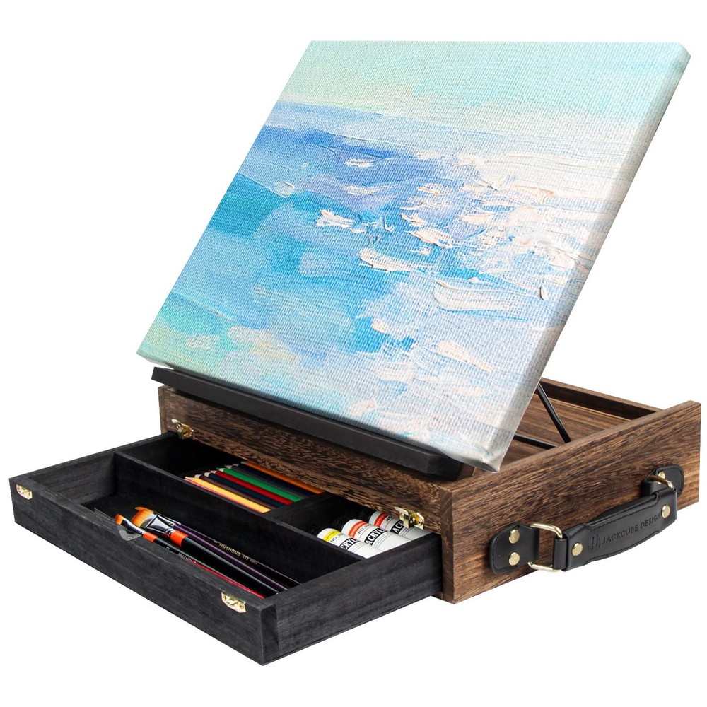 J JACKCUBE DESIGN Rustic Wood Adjustable Portable Desktop Table Easel with St...