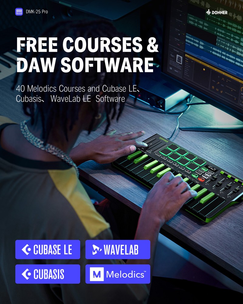 🎹 Donner DMK-25 Pro MIDI Keyboard Controller +Music Production Software | Green