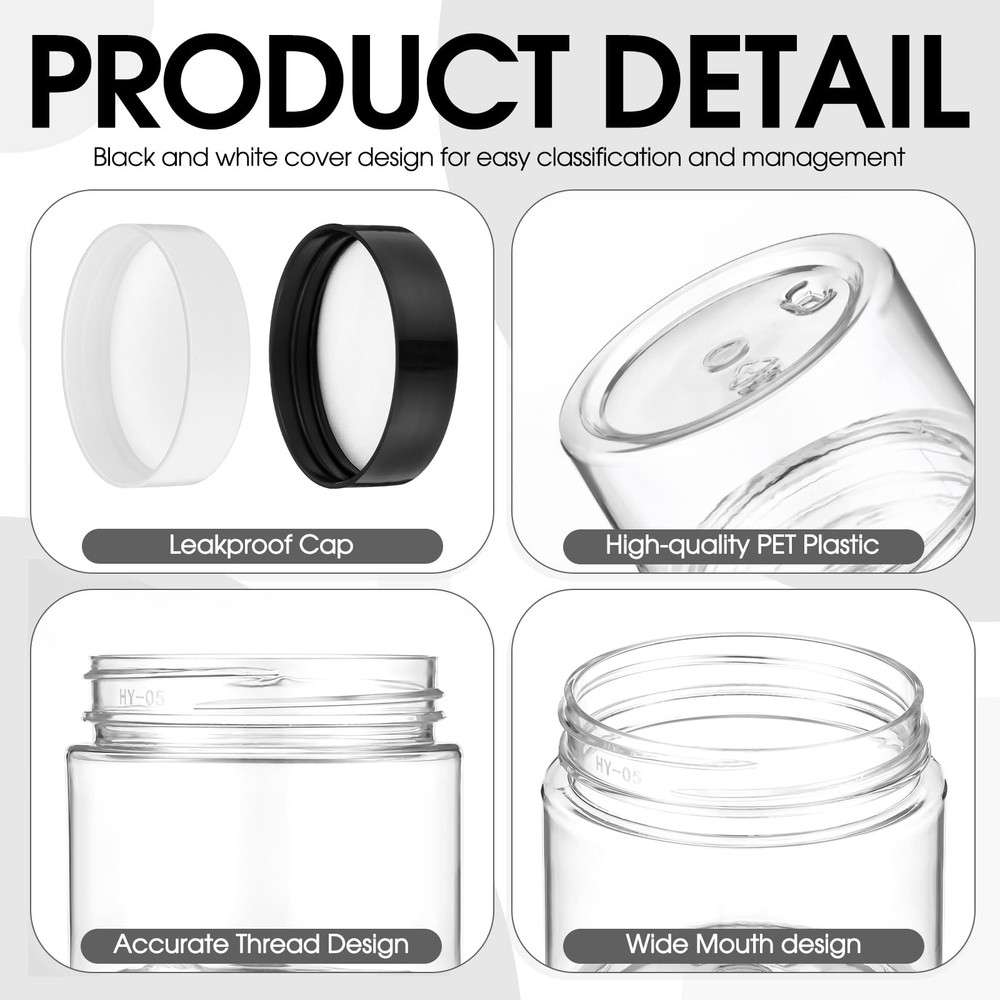 100 Pcs 2 oz Plastic Container Jars Clear Round Cosmetic Container with Lids,...