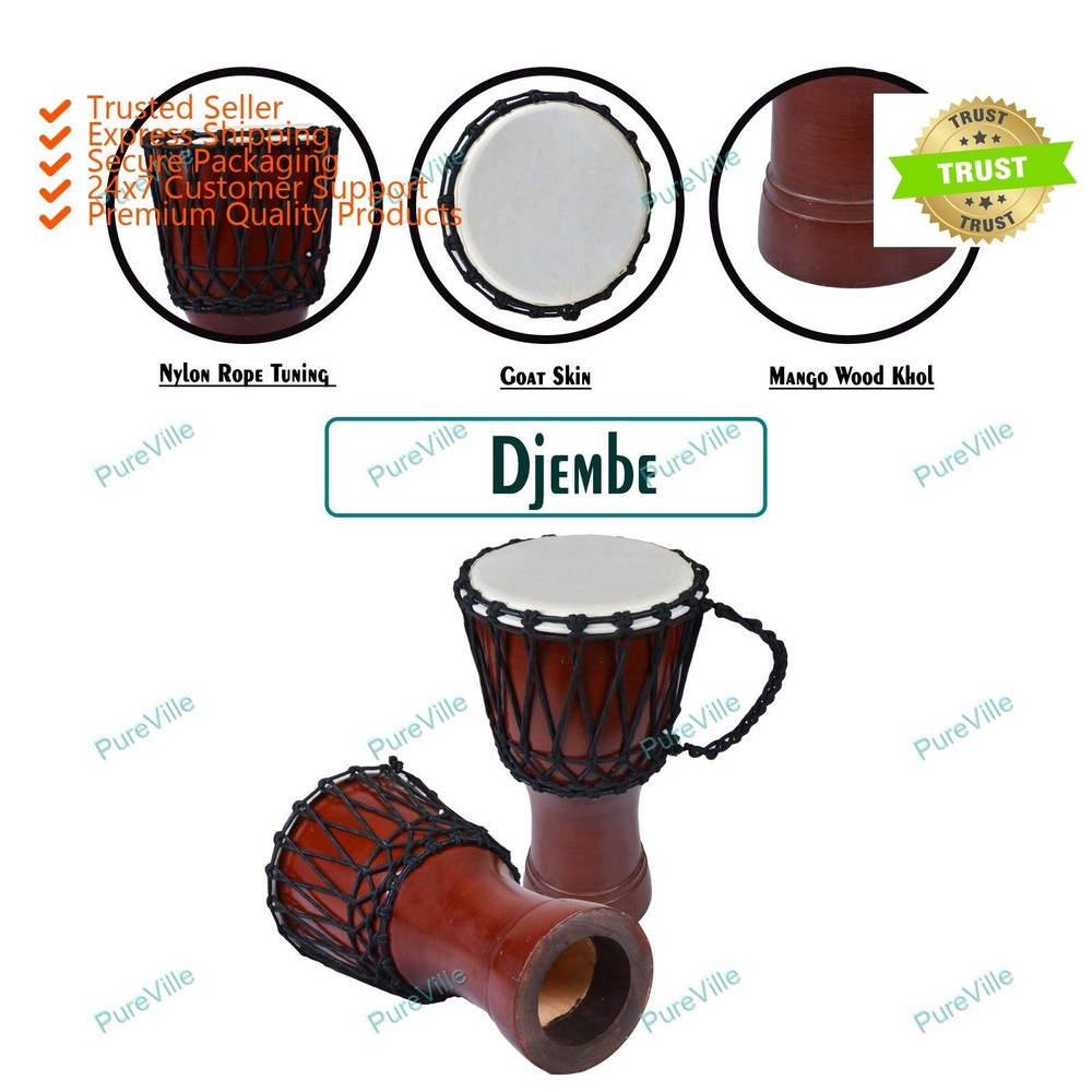 Solid Metallic Red African Djembe Drum Bongo Wood Well Sound Musical