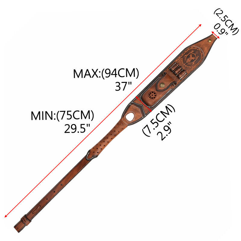 Tourbon Retro Leather Rifle Sling Gun Ammo Carrying Strap w/Knife Sheath Pocket