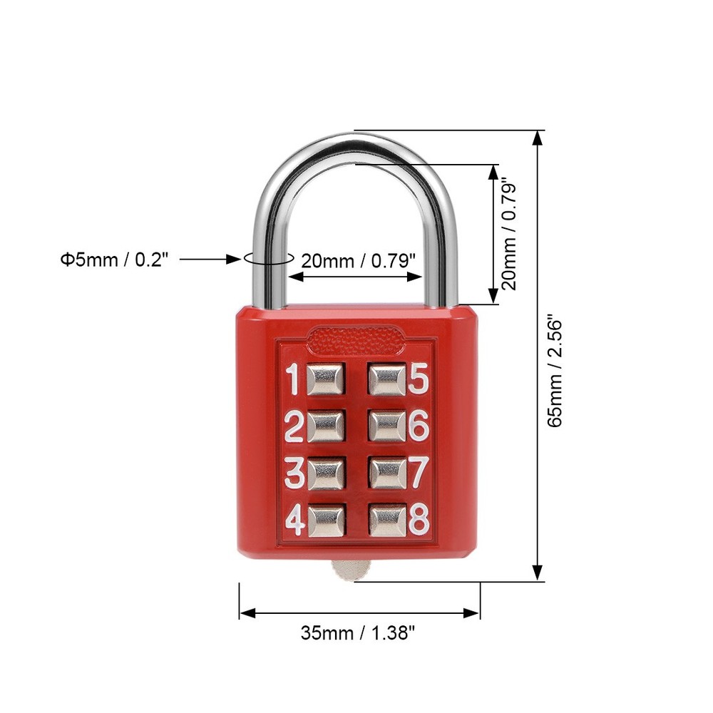 8-Digit Combination Padlock Push Button Lock for Locker Cabinet Red 2Pack