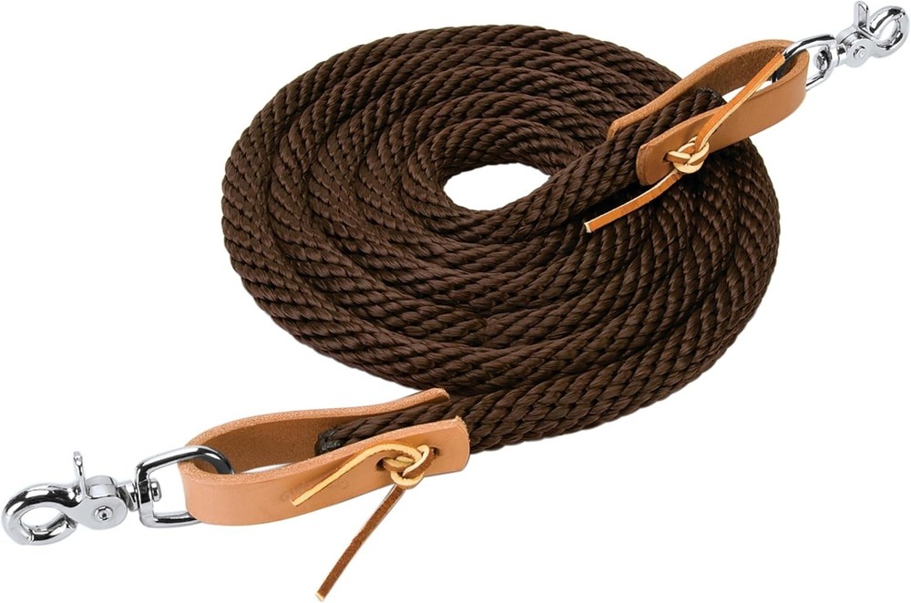 8' Poly Roper Reins with Leather Water Loops & Comfortable Handle