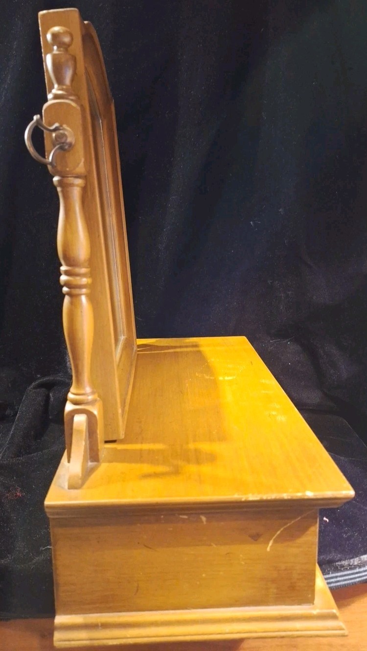 Antique Wood Tabletop Vanity Dressing Table Swivel Mirror with Storage Drawer