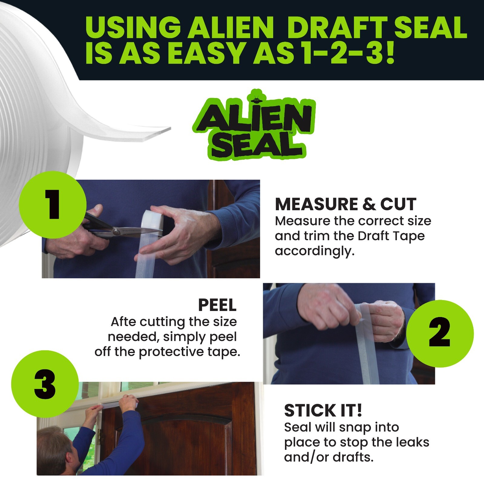 Alien Seal Transparent Weather Stripping Insulation Tape for Drafts - 3 Pack