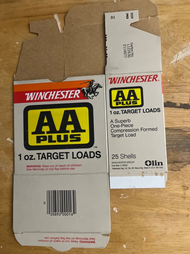 Winchester AA plus 12ga. empty shot shell box
