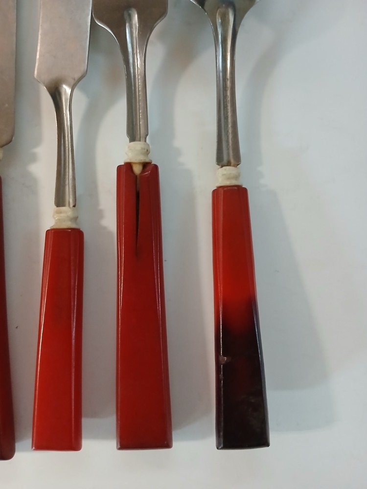 Vintage Art Deco Red Bakelite Handle Flatware