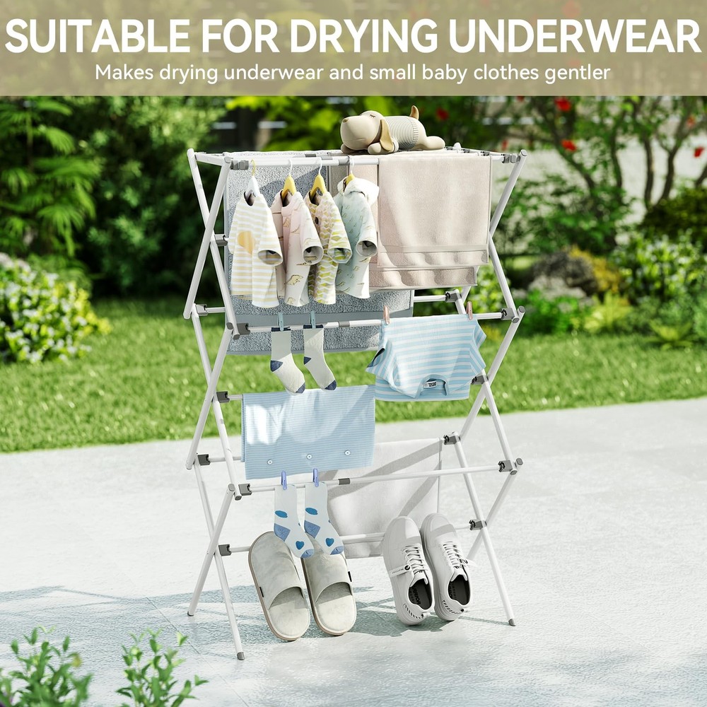 Clothes Drying Rack, Adjustable Width, Space Saving Design, White