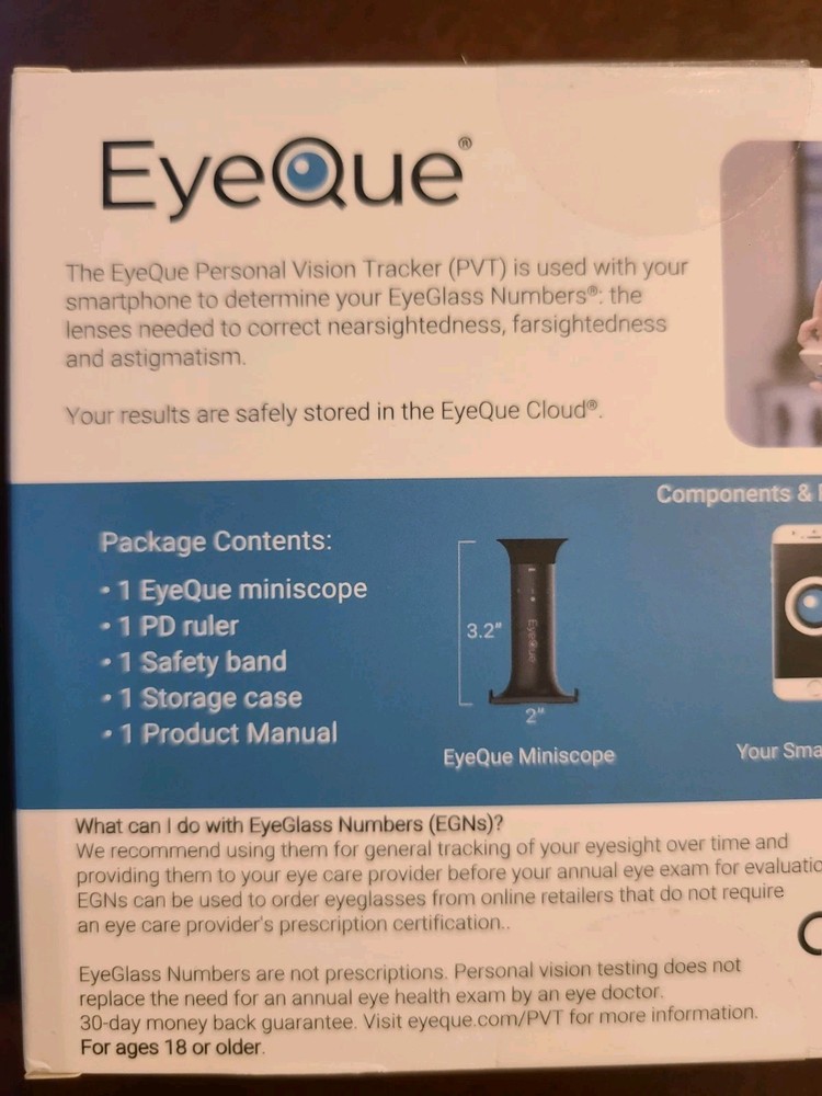 EyeQue Personal Vision Tracker Ophthalmic Refractometer Home Test Kit New