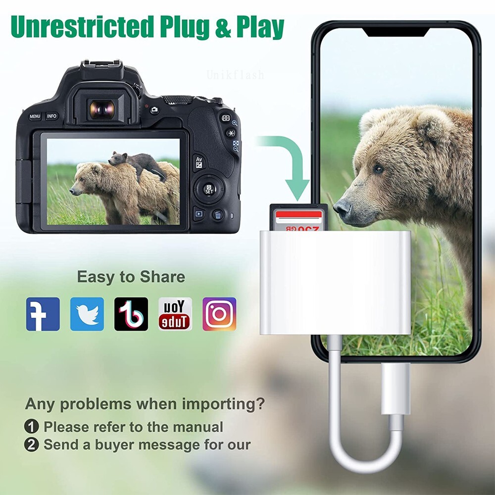SD/CF/TF Card Reader for IPhone to CF Adapter Trail Game camera viewer for ipad