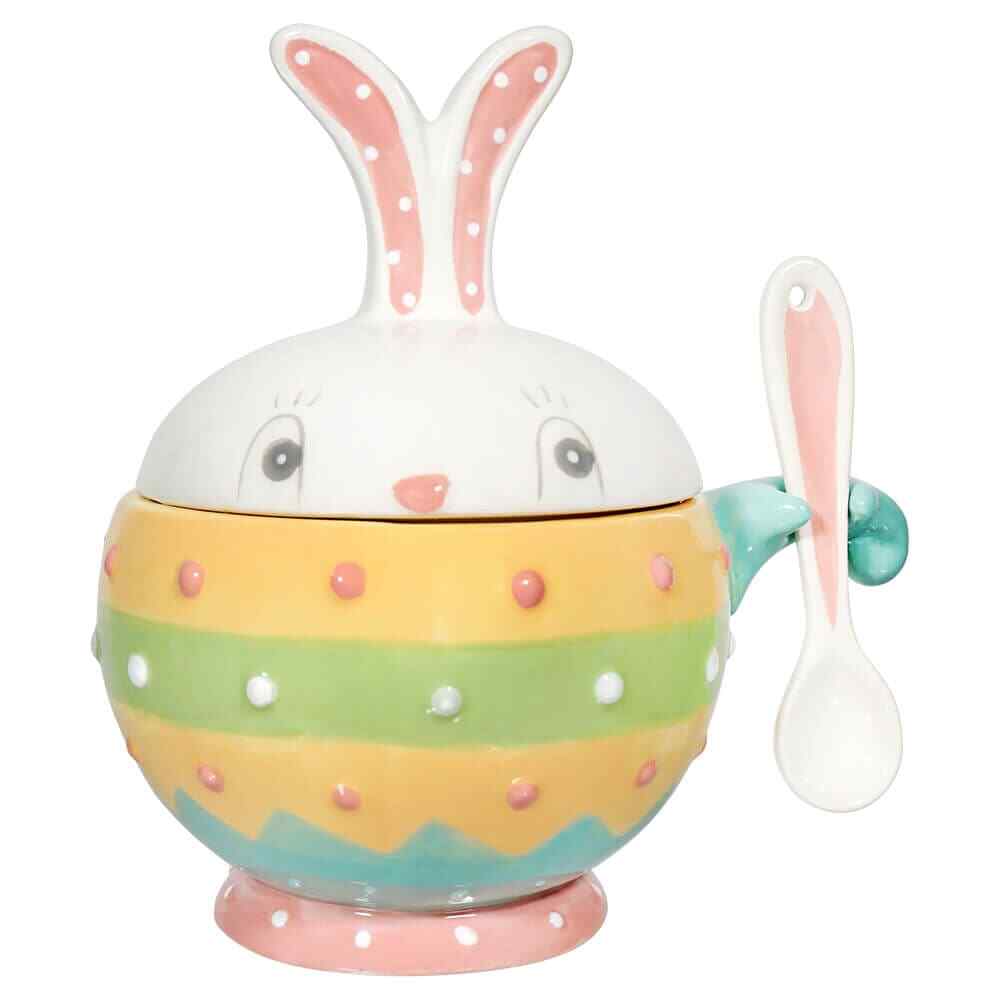 Easter Dottie Bowl With Spoon & Pink Base