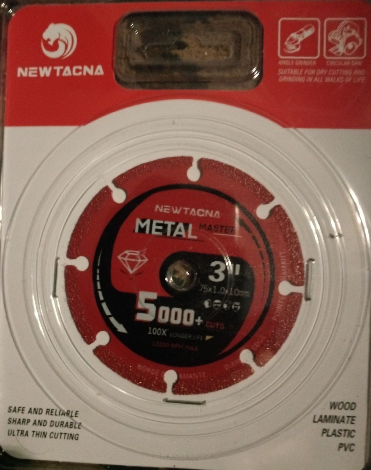 New Tacna Diamond Cutting Wheel 3 x 3/8 Inch for Metal, Cut Off 75mm, Red 5000+