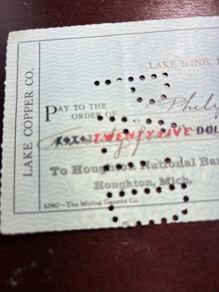 Lake Copper Mine Draft Ontonagon 1916