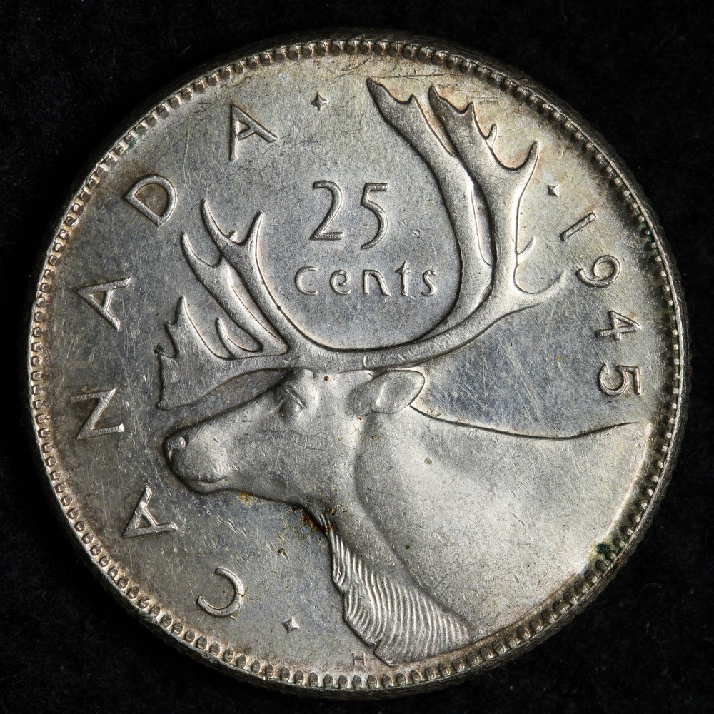 1945 Canada SILVER Twenty Five Cent Piece E381 QKCU