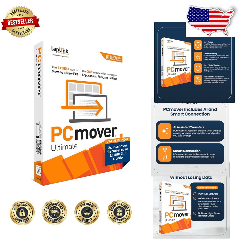 PCmover Ultimate 11 Software 2 Licenses - Seamless PC Upgrade, Easy Transfer