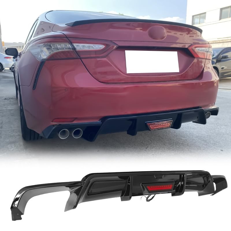 后扩散器唇 LED 适用于丰田凯美瑞 SE XSE 2018-2024 光泽黑色 PP 3PCS