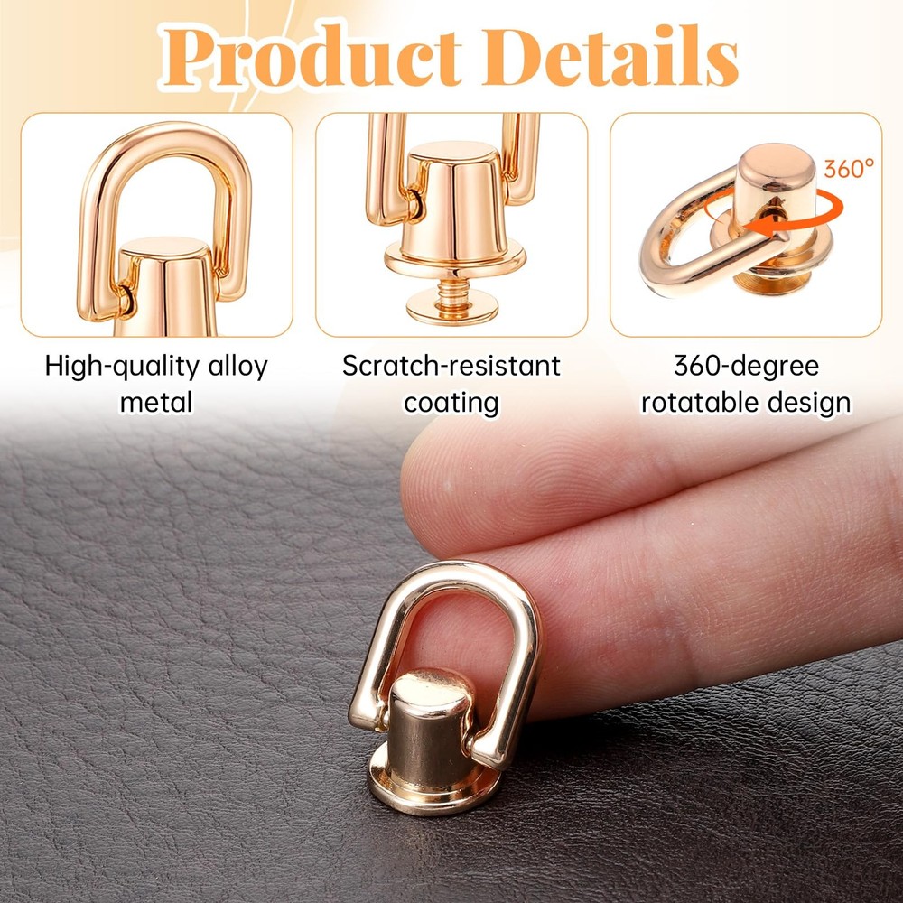 D Rings for Purse 6Pcs Gold Rotatable Leather Rivets D Ring Studs with...