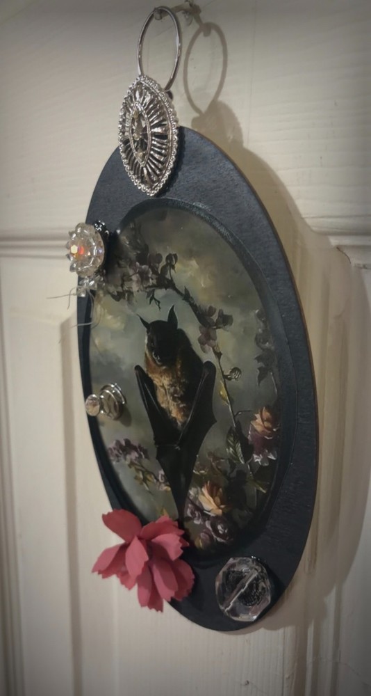 Sleeping Bat Oddity Plaque Wall Decor Weird OOAK