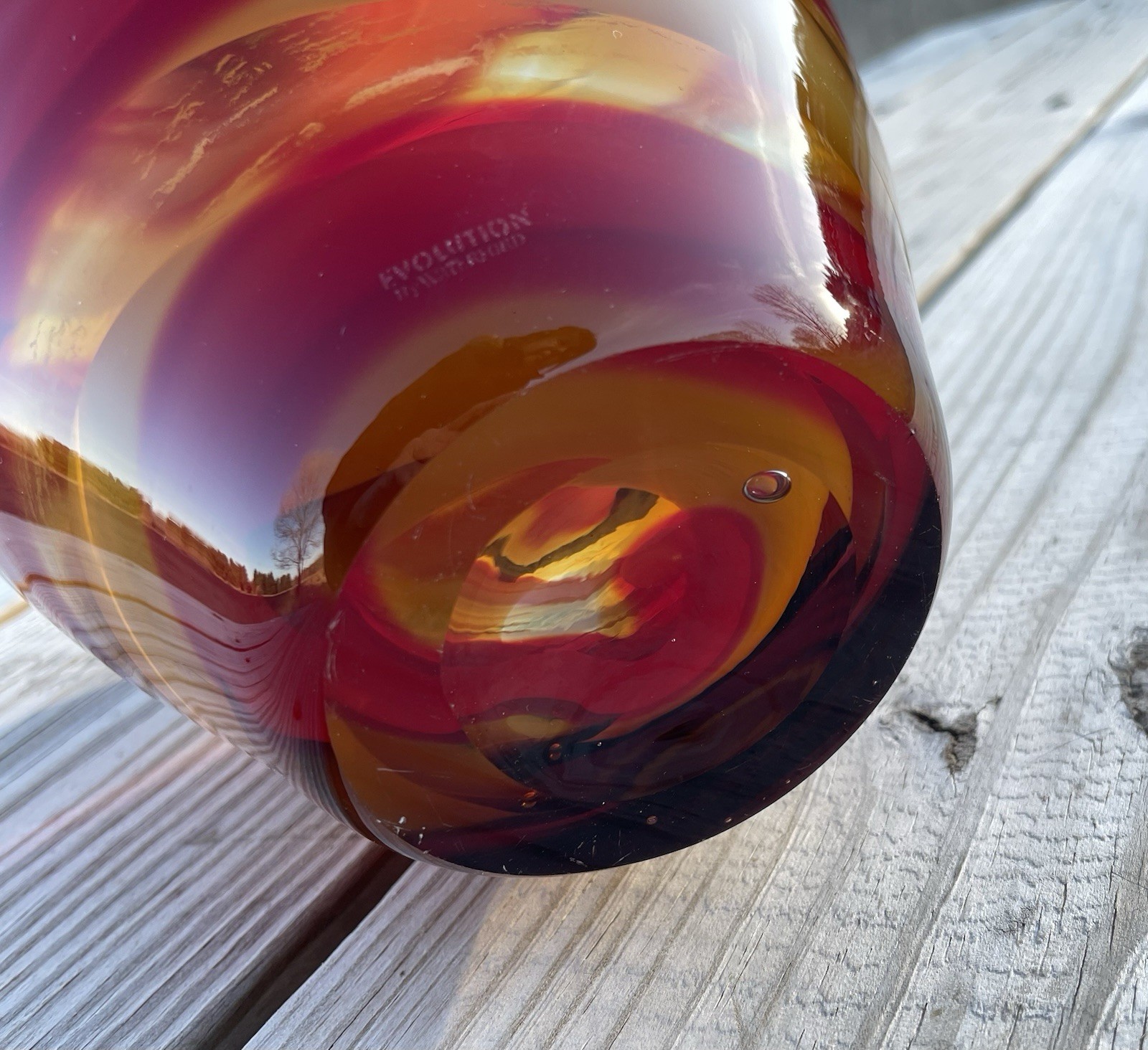 Waterford Evolution “Red Sea” Crystal Amphora Art Glass Vase, swirl design