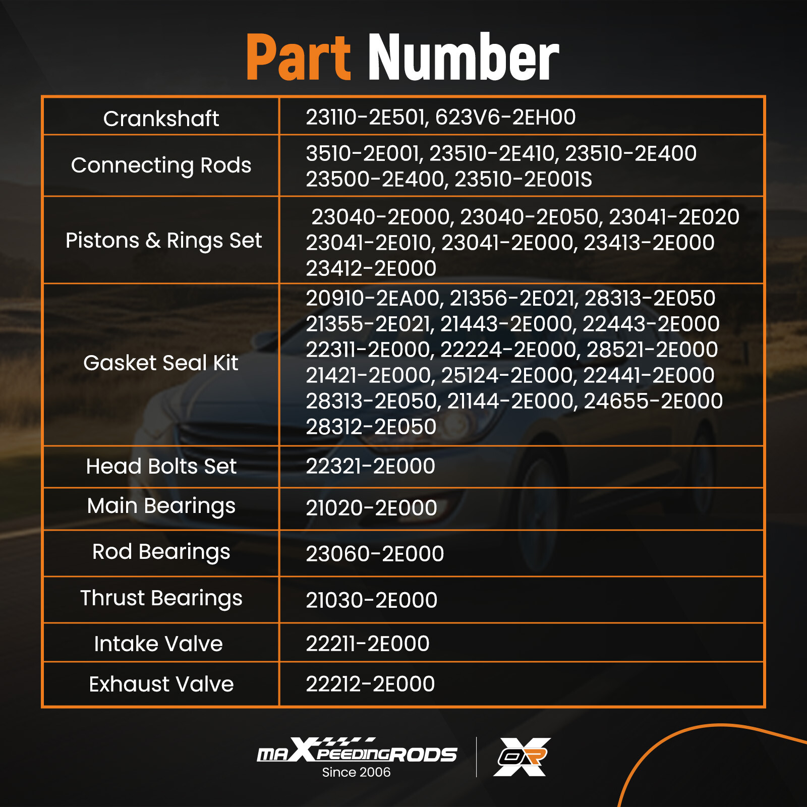 G4NA Engine Rebuild Kit Crankshaft Piston For 2013-2018 Hyundai 2012-19 Kia 2.0L