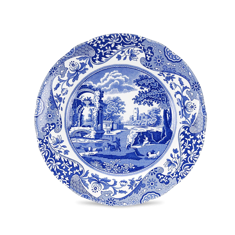 Spode Blue Italian Collection Brocato 12 Piece Dinnerware Set, Fine Earthenware